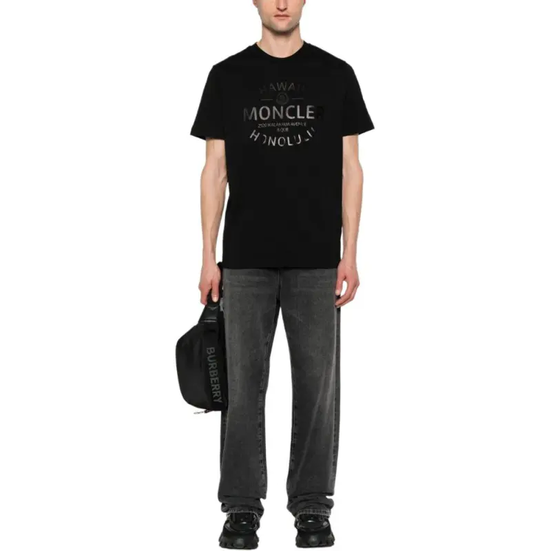 Moncler Laminated Logo Print T Shirt-5
