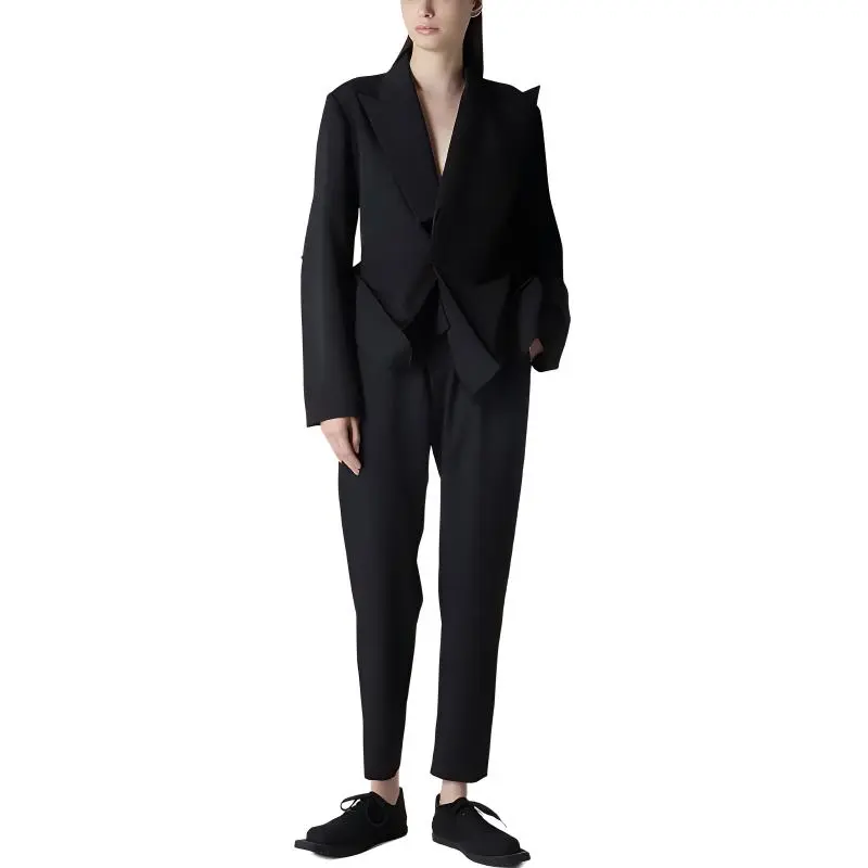 Yohji Yamamoto Box Hem Peaked Jacket 'Black'-3