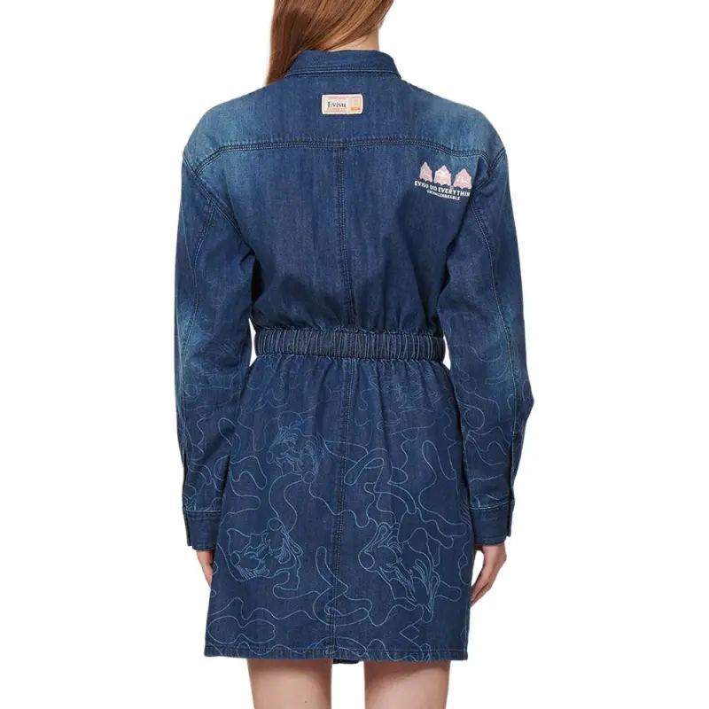 EVISU Long Sleeved Dresses Women's Denim Blue-4