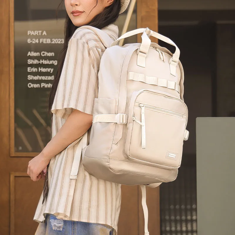 HLA Nylon Backpack Large Size Unisex Black/Beige-4