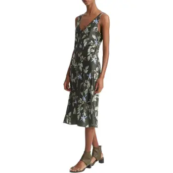 VINCE Floral print Satin Midi Dress