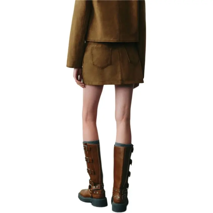 URBAN REVIVO Casual Short Skirts Women's Coffee Brown-3