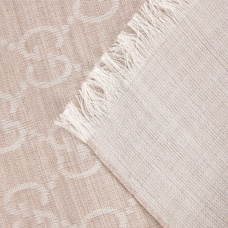 GUCCI GG Jacquard Pattern Two-Tone Wool Silk Scarf Beige-4