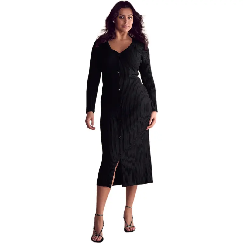 Victoria's Secret Luxe Crème Knit Cardigan Dress / BLACK Long Sleeved Dress Women's Black-1