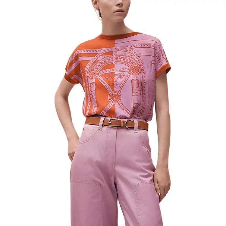 HERMES T-Shirt Women's Orange Red-1