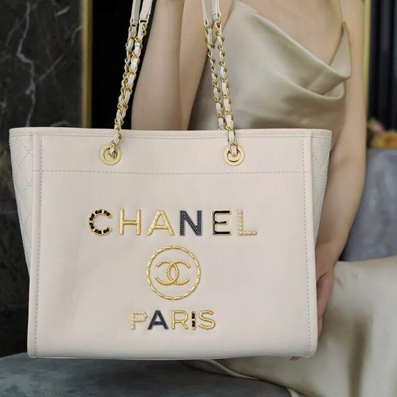 CHANEL Logo Tote Bag, Shopping Bag, Handbag Women's Ivory-2