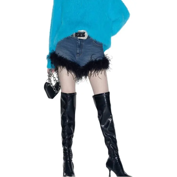 GIMING Denim Shorts Women's Blue+Black-5