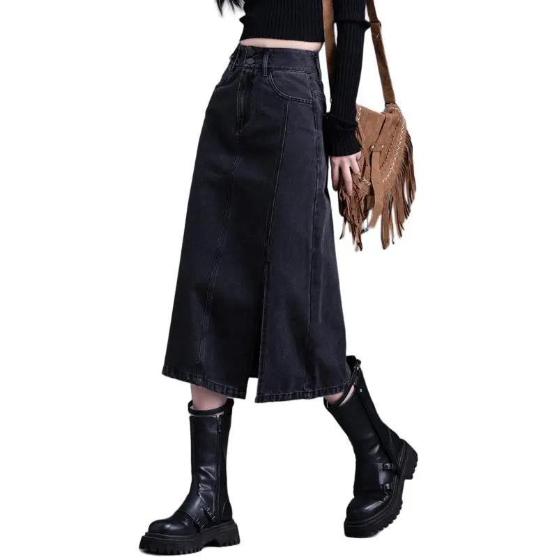 You Cow Me Pants Casual Long Skirt Women's Black-6