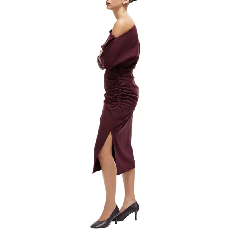 H&M Long Sleeved Dress Women's Burgundy-2