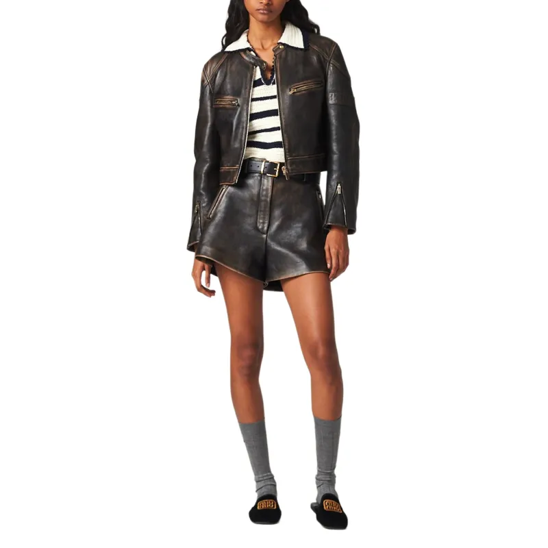 MIU MIU Shorts Aus Nappa Leder Casual Shorts Women's Brown-1