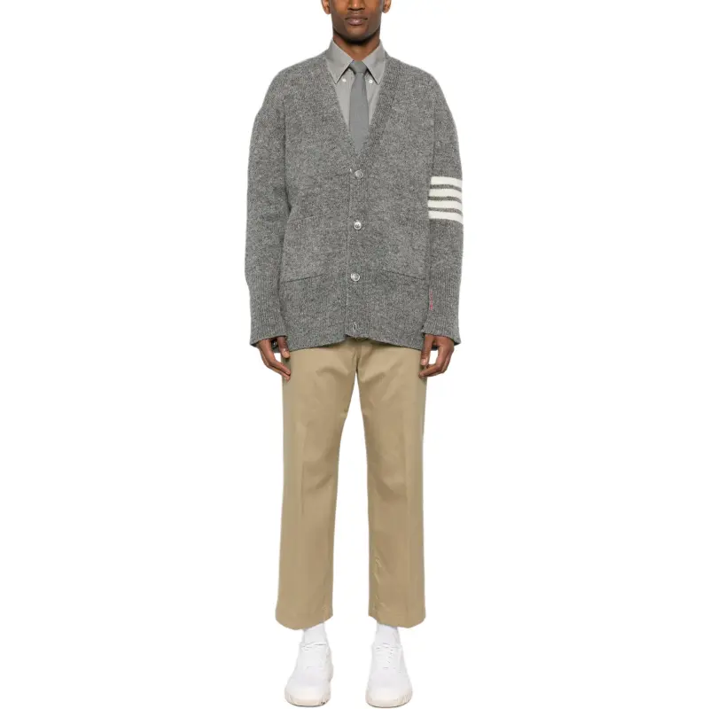 THOM BROWNE 4 Bar Mélange Wool Cardigan-4