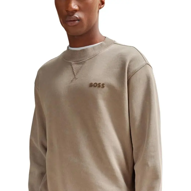 HUGO BOSS Cotton Terry Relaxed Fit Sweatshirt With Logo Detail Sweatshirt Men's Brown-4