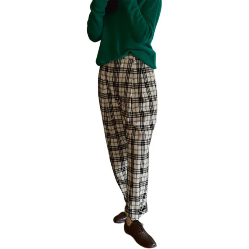 SOLIGHTER Casual Pants Women's Black White Plaid-2
