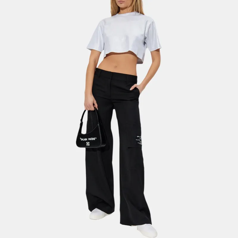 OFF WHITE Logo Embroidered Metallic Cropped Top-2