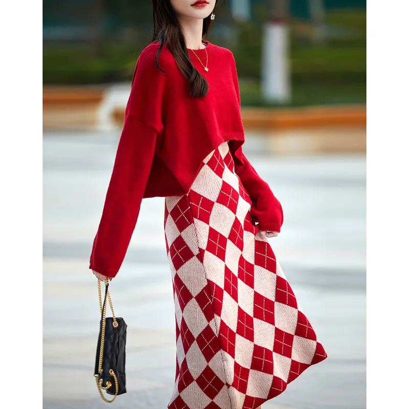 Dme Two Piece Skirt Sets Women's Red-1