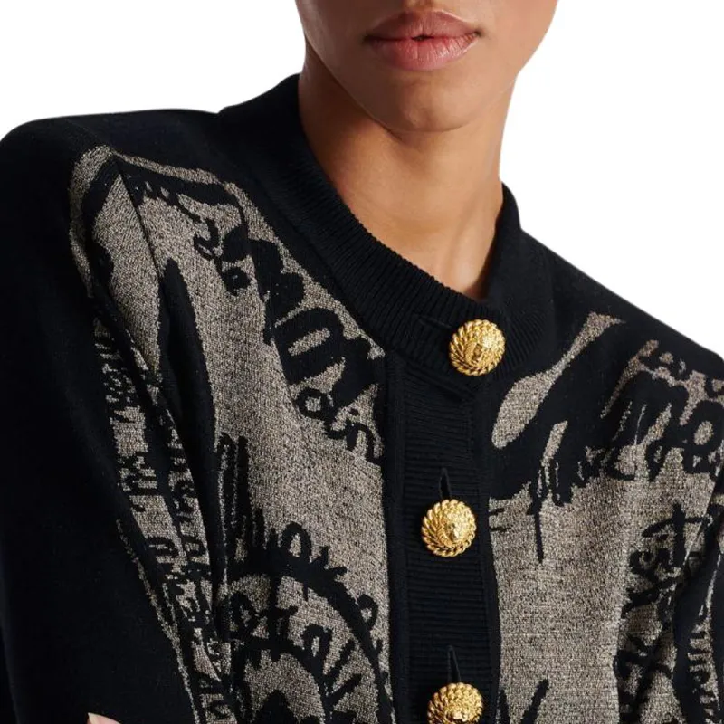 BALMAIN Intarsia knit Logo Cardigan-6