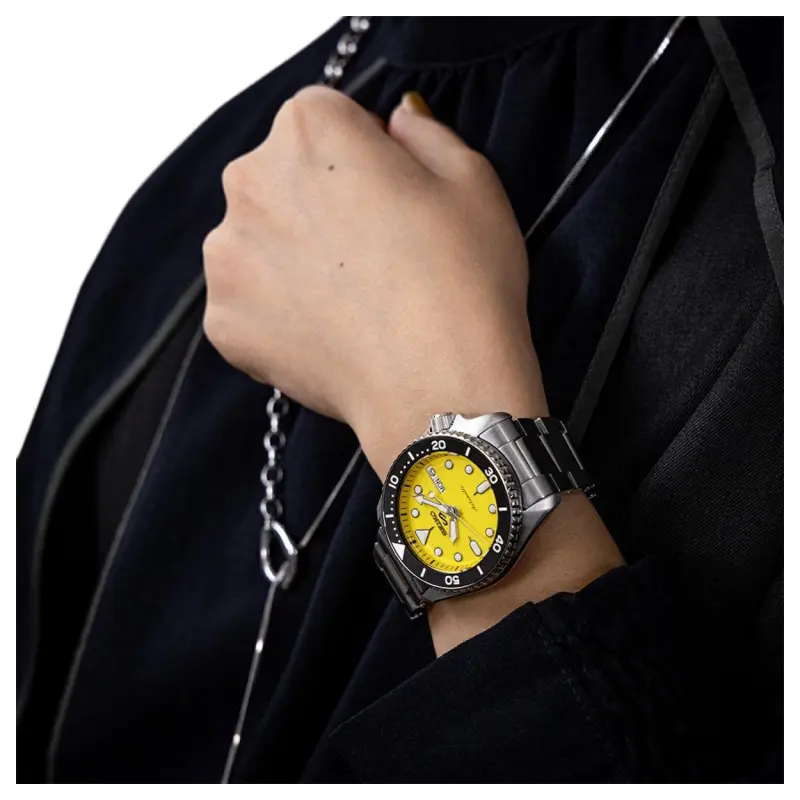 SEIKO Automatic Mechanical Movement Stainless Steel Strap Watch Men's Watches Yellow Watch Dial-3