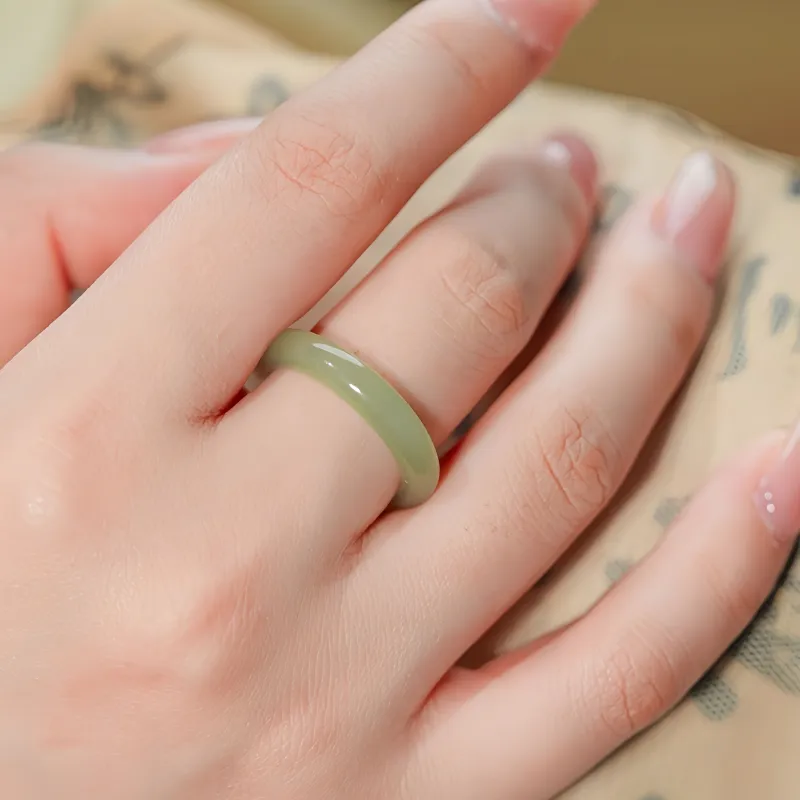 MY WORLD BEGINS AND ENDS WITH YOU Hetian Jade Rings Pale Greenish-White Jade Unisex-8