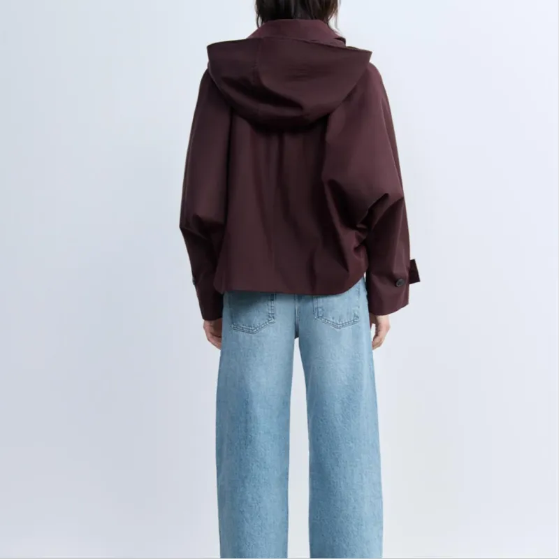 ZARA ZW Series Trench Coat Women's Burgundy-4