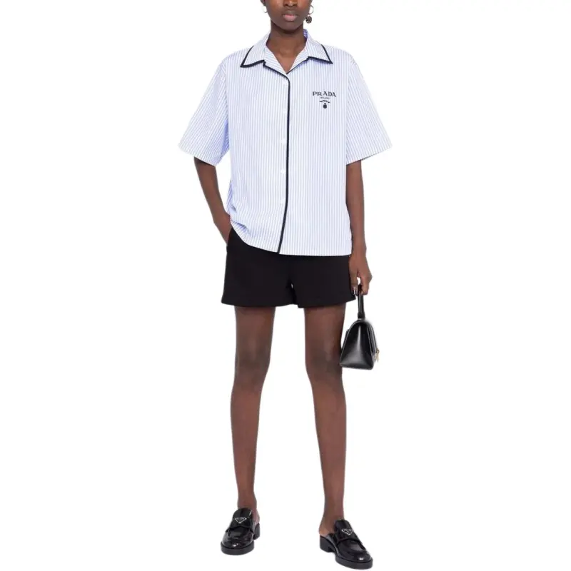 PRADA Striped Bowling T Shirt White/Blue-2