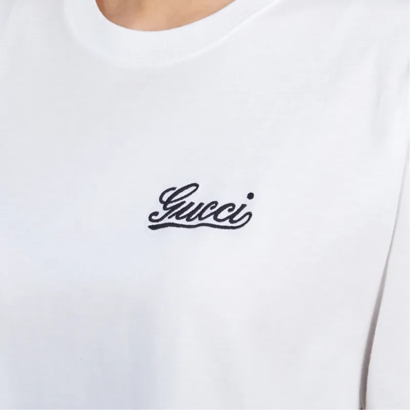 GUCCI Logo Embroidered Crewneck T-Shirt-4