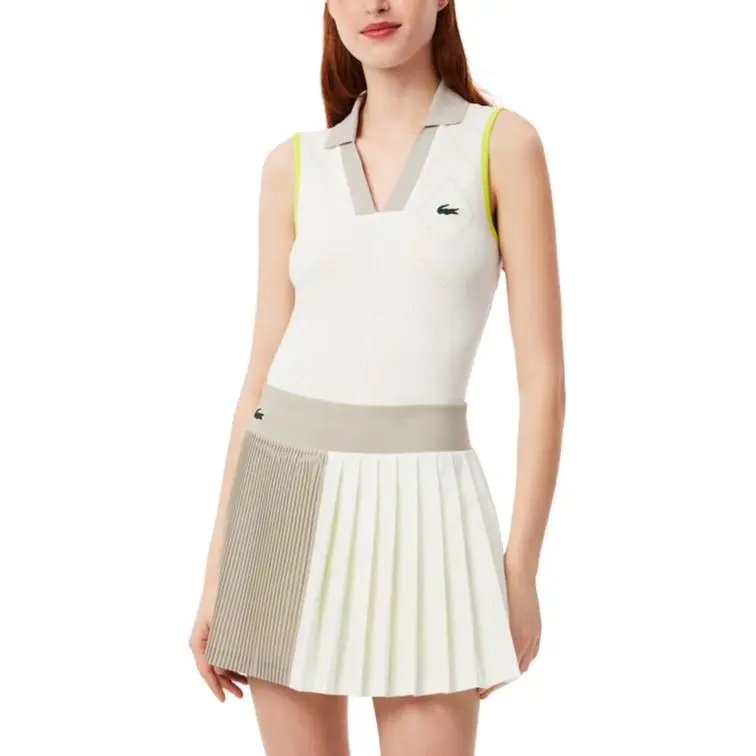 LACOSTE Polo Shirt Women's White/Gray/Yellow-1