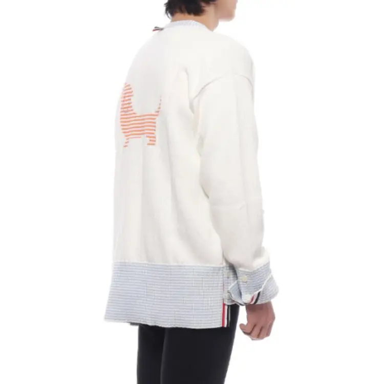 THOM BROWNE· Cotton 4 Bar V Neck Hector Cardigan Knitwear Men's White-4
