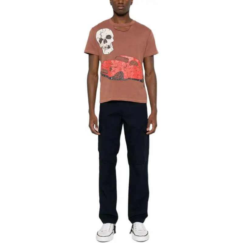 ERL Ripped Collar Skull Red Car T Shirt-1