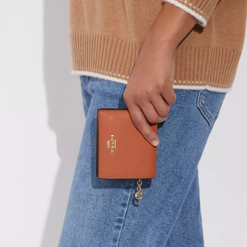 COACH Snap Wallet Pebbled Leather Wallet Women's Orange-2