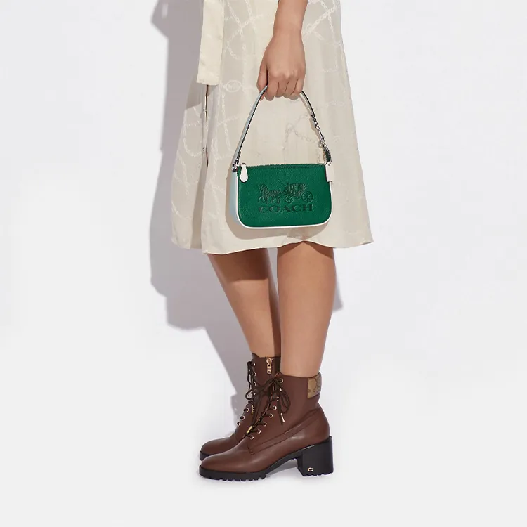 COACH Leather Pochette, Shoulder Bag, Wrist Bag Trumpets Women's Green-3