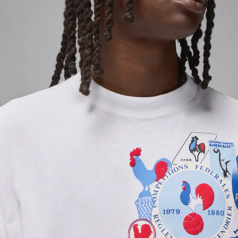 Jordan x Fédération Française De Basketball Sport Drop Shoulder Sleeve T-Shirt Men's White/Ancient Royal Color-4
