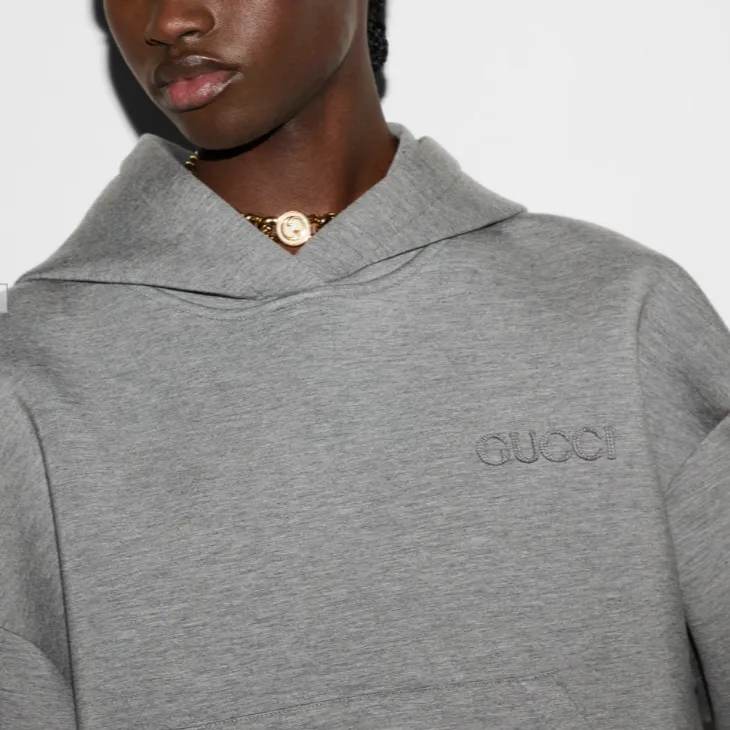 GUCCI Viscose Jersey Hooded Sweatshirt Gray-4