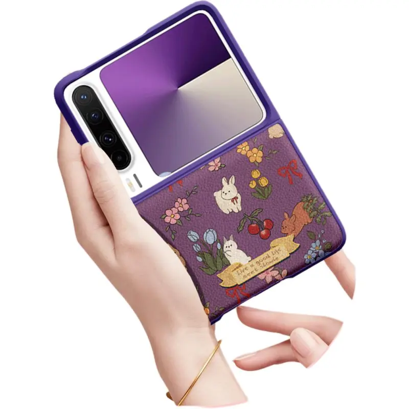 I Create My Art Vegan Leather Material Maillard Style Floral Bunny Phone Cases Compatibility Huawei PuraX Refreshing-10