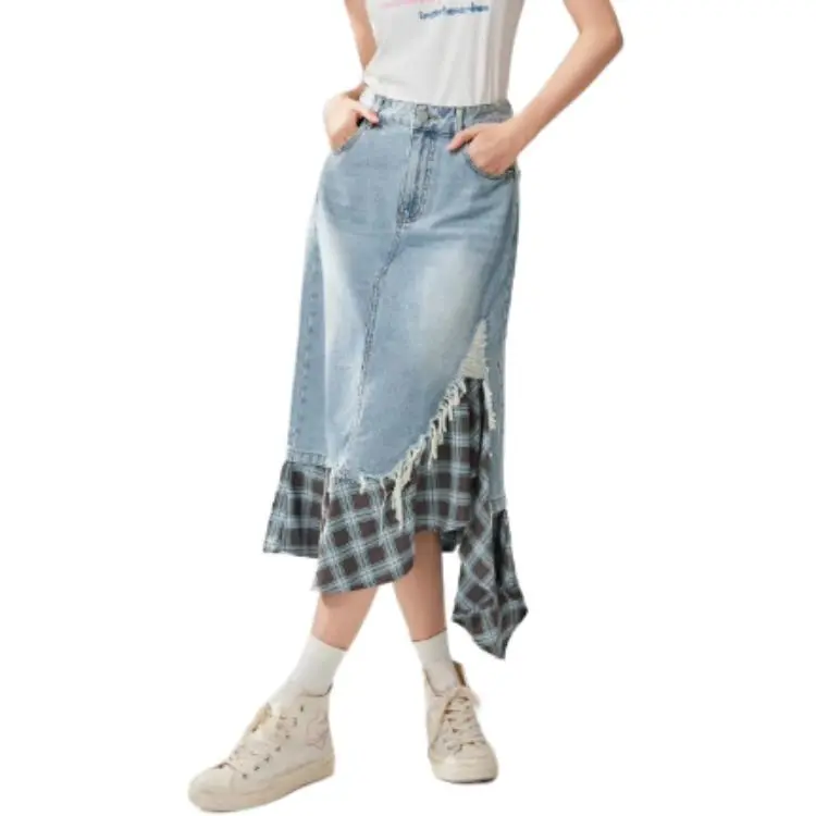 Love To Serve Casual Long Skirt Women's Denim Blue-3