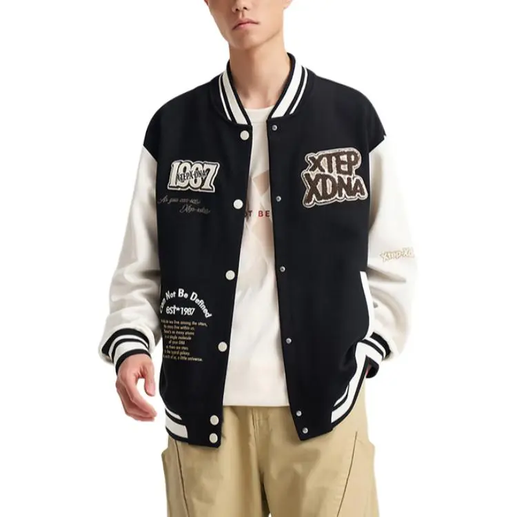 XTEP Baseball Jacket Unisex Jet Black/Cotton White-2
