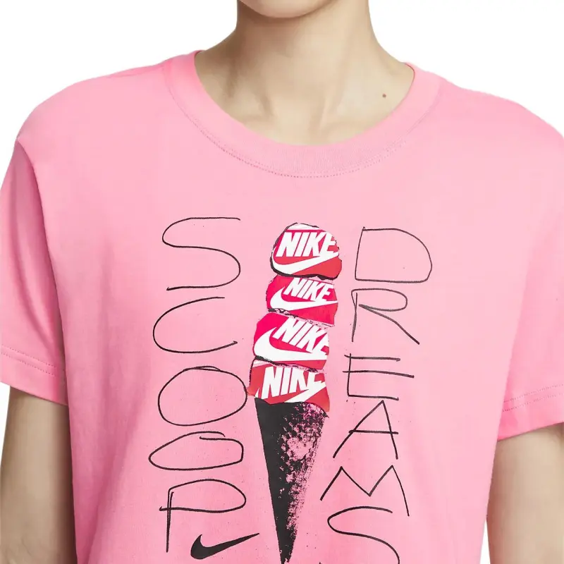 Nike Sportswear Letter Logo Print Pullover Crop T-Shirt Pink-5