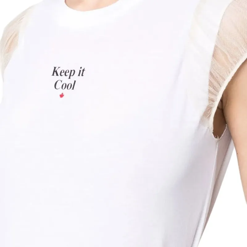 DSQUARED 2 Slogan Print Cap Sleeved T Shirt-5