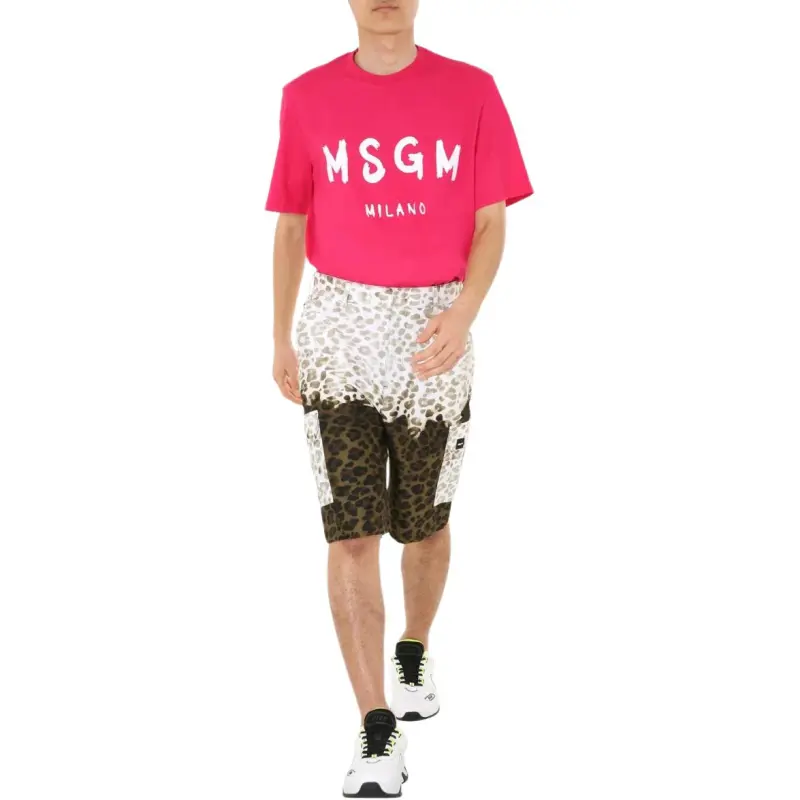 MSGM Two-Tone Leopard Print Cargo Shorts-3