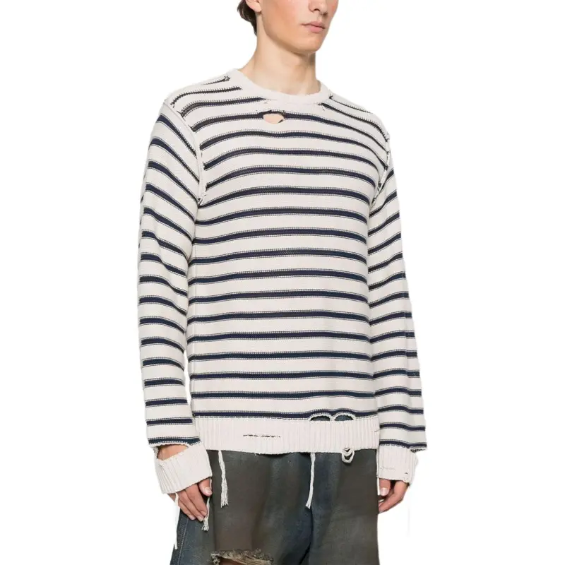 MM6 Maison Margiela Striped Raw Cut Edge Jumper-4