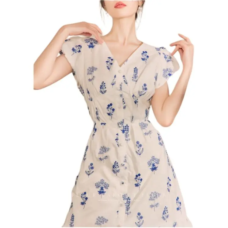 QIAOYUHUAZUN Short Sleeved Dresses Women's Blue-5