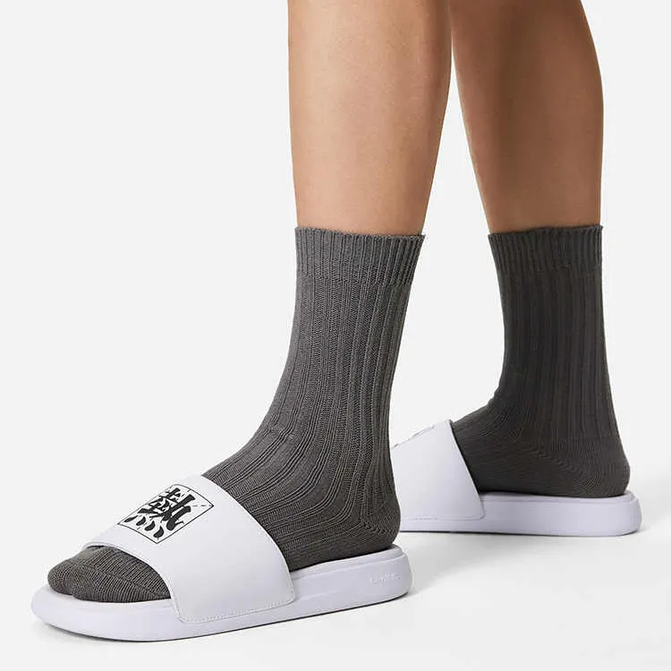LiNing LN Slipper Slip Resistant Abrasion Resistant Slide Slippers Men's White Black-1