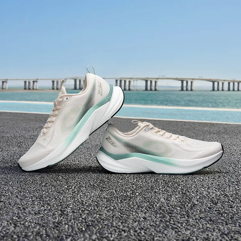 QIAODAN Speed 3LITE Anti Slip And Wear Resistant Coverage Low Top Casual Running Shoes Men's Beige Green-5