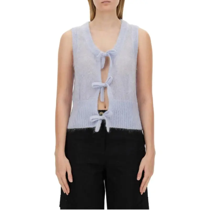 GANNI U Neck Tie String Knit Vest-3