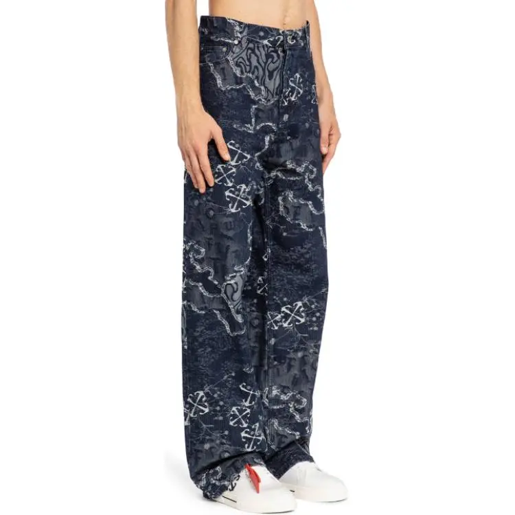 OFF WHITE All Over Patterned Distressed Jeans-3