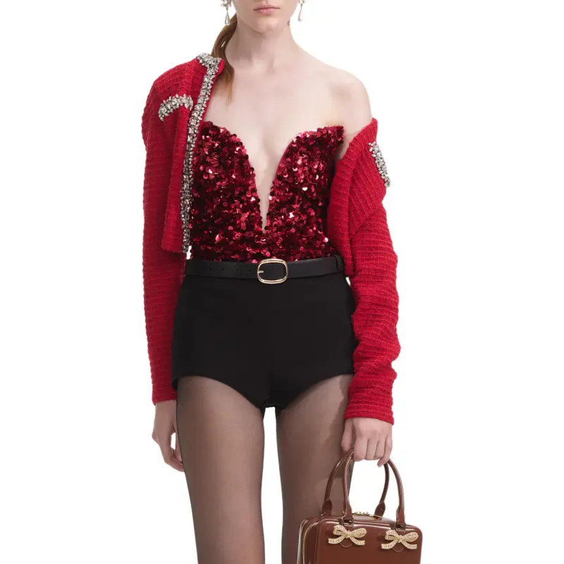 Self portrait 3D Sequin Top-4