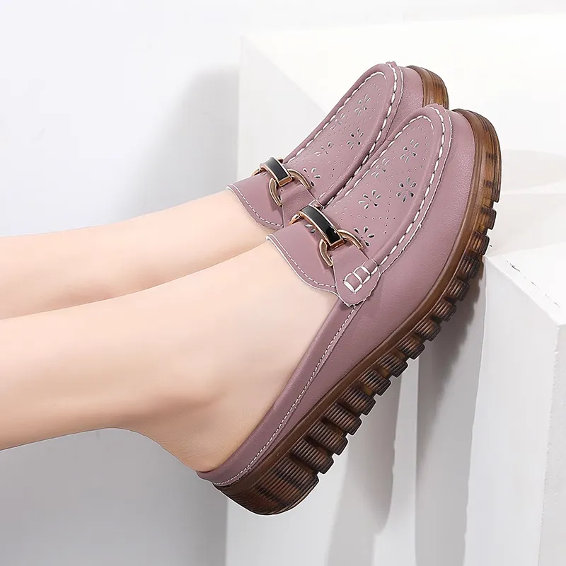 Reivanti Slip Resistant Wrap toe Slippers Women's Cameo Brown Cut Out-1
