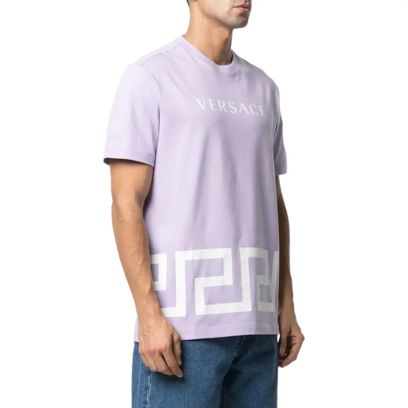VERSACE Men Logo Printed Round Neck Short Sleeve T shirt Purple-4