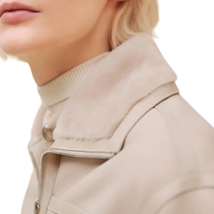 HERMES FW24 Leather Jacket Women's Beige-2