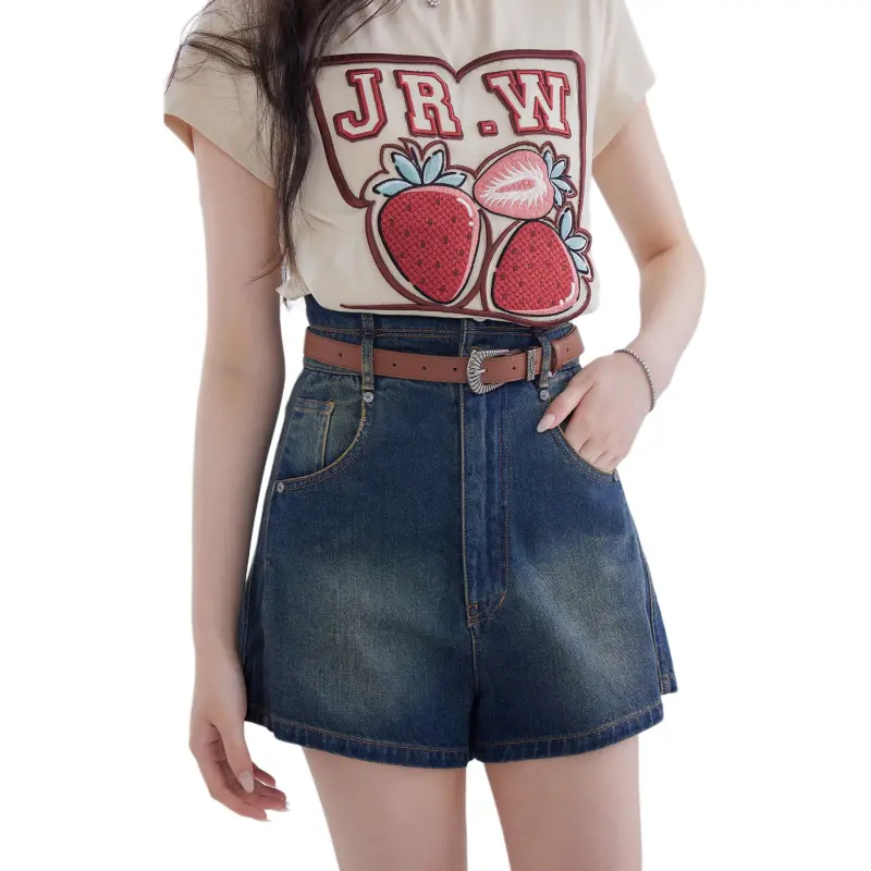 DEAR DEER PUFF Denim Shorts Women's Blue-0