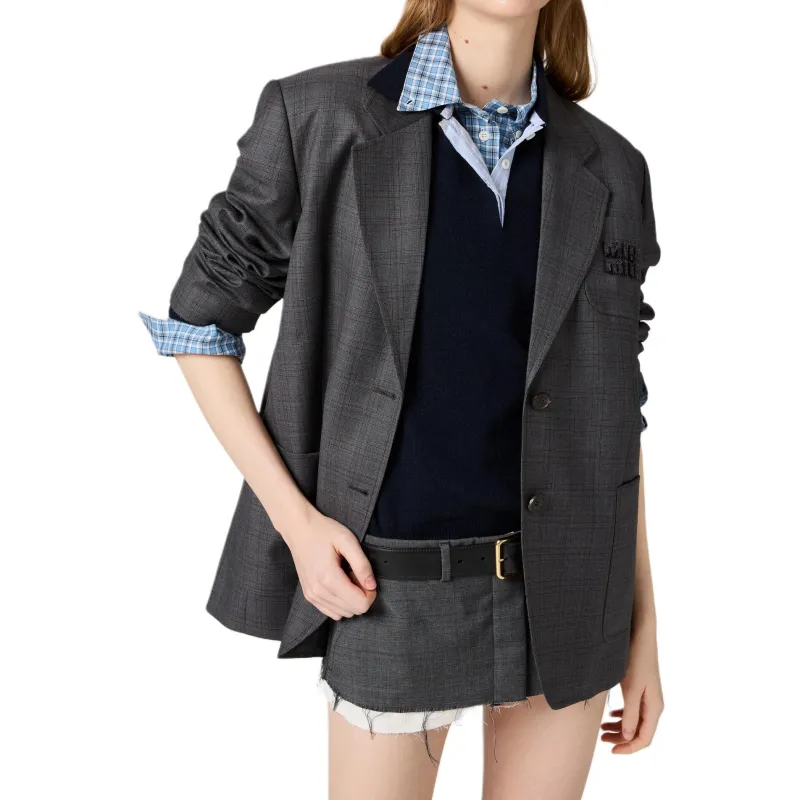 MIU MIU FW24 Business Suits Coats Women's Slate Gray-1